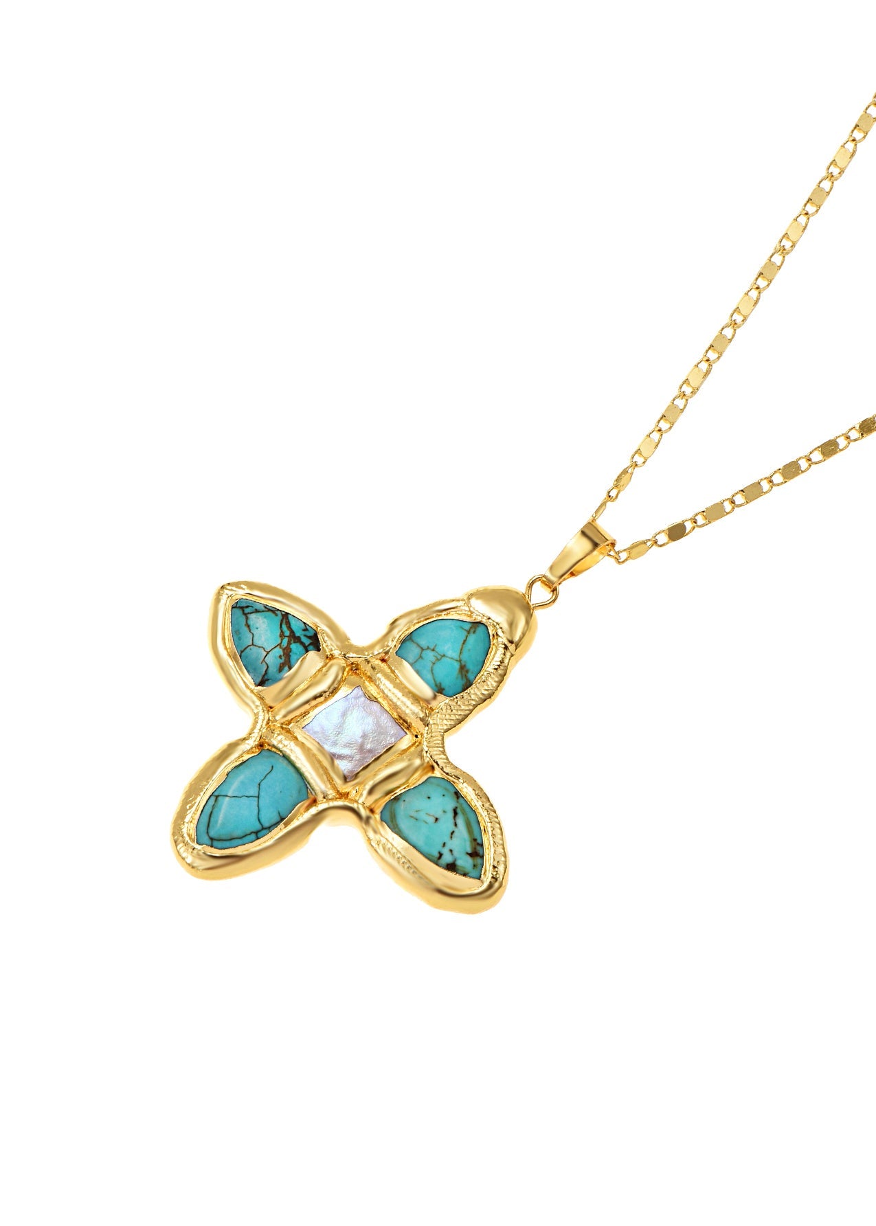 Lou Turquoise Shell Cross Summer Golden Necklace