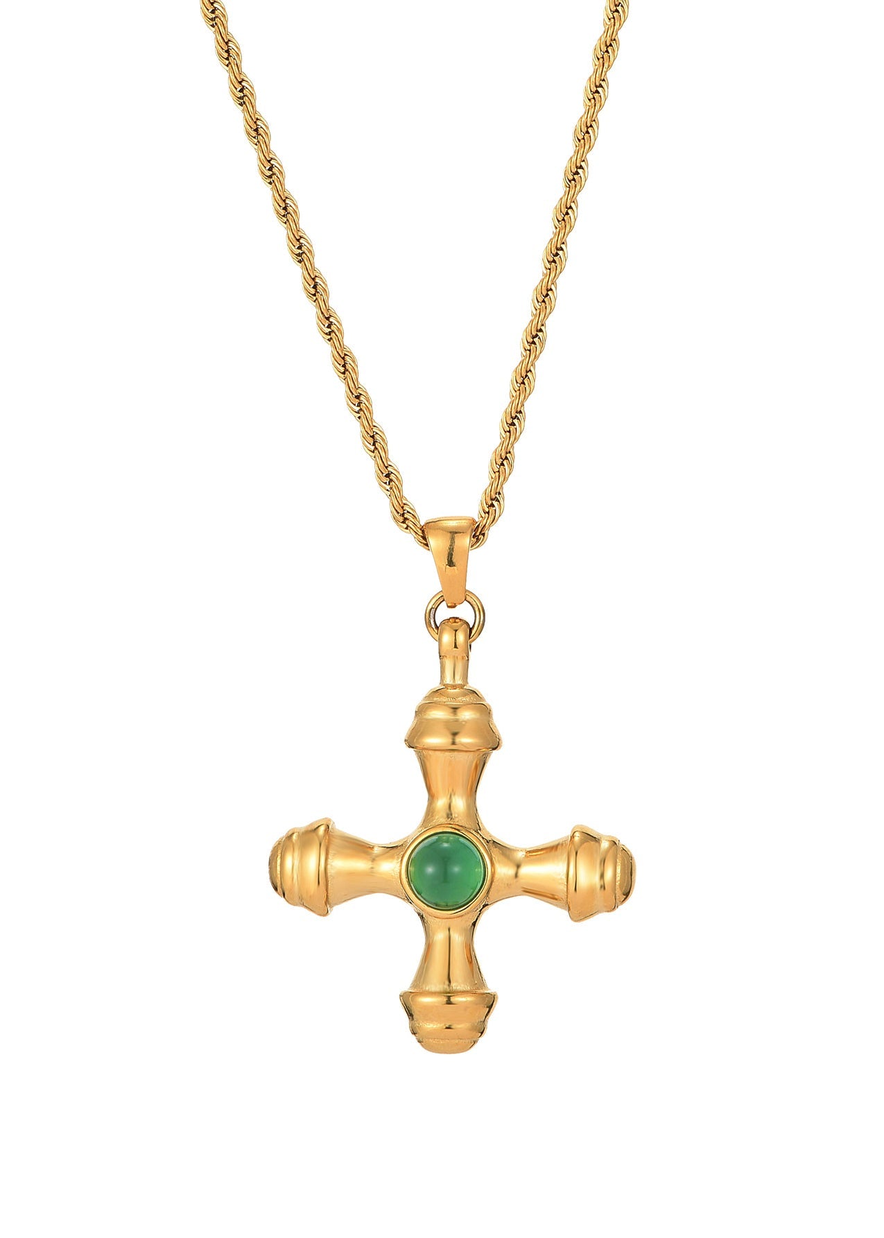 Collana dorata con croce in pietra verde Kiara