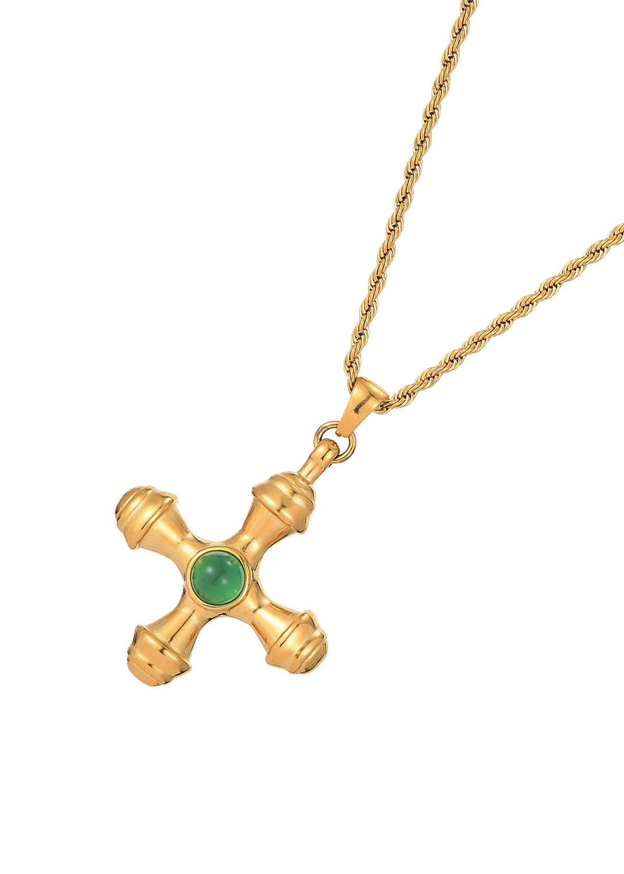 Collana dorata con croce in pietra verde Kiara