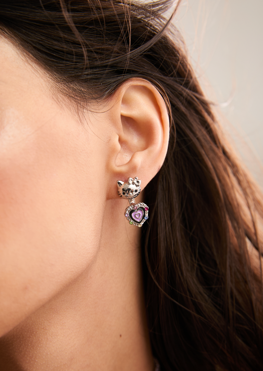 Kätzchen in Lila Silber Ohrringe