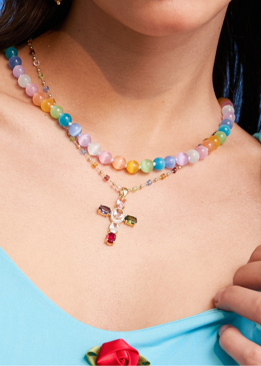 Fiorella – Bunte Cateye-Halskette aus Naturstein