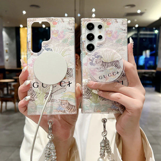 Custodia magnetica per Galaxy con motivo floreale a tigre per Samsung