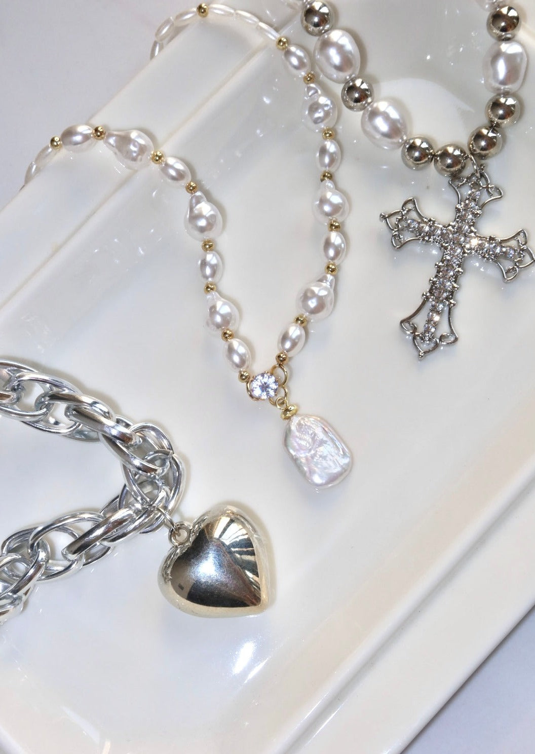 Vintage Pearl Cross Necklace