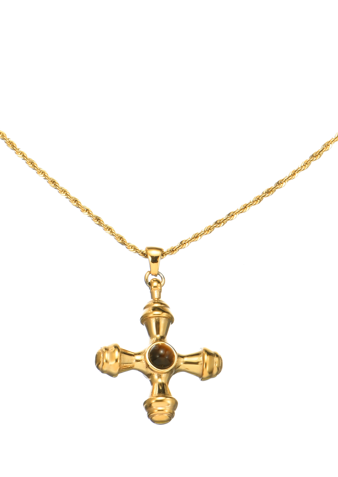 Collana con croce dorata in occhio di tigre Kiara