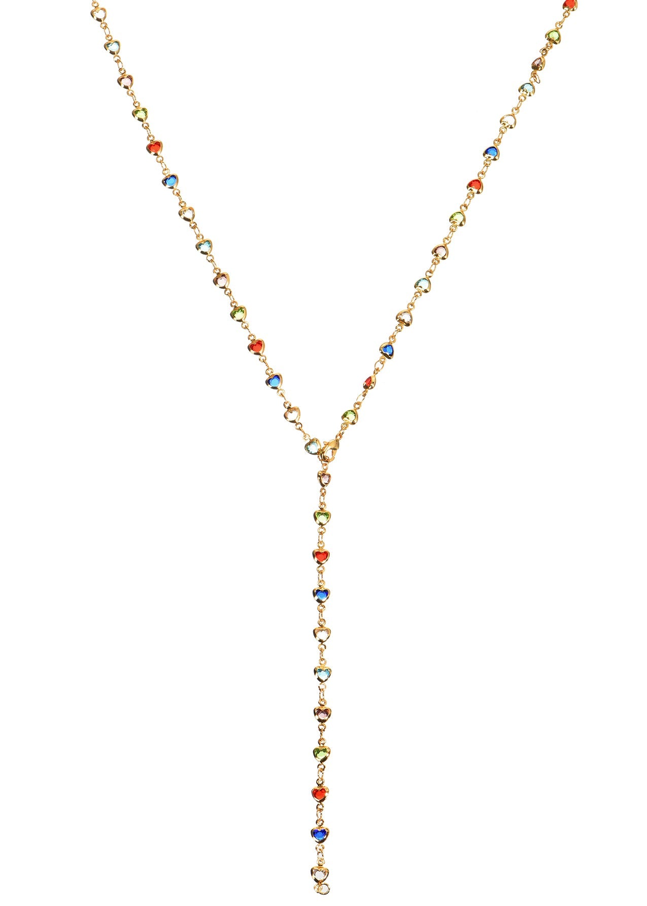 Michelle Colorful Hearts Love Golden XL Long Lariat Necklace
