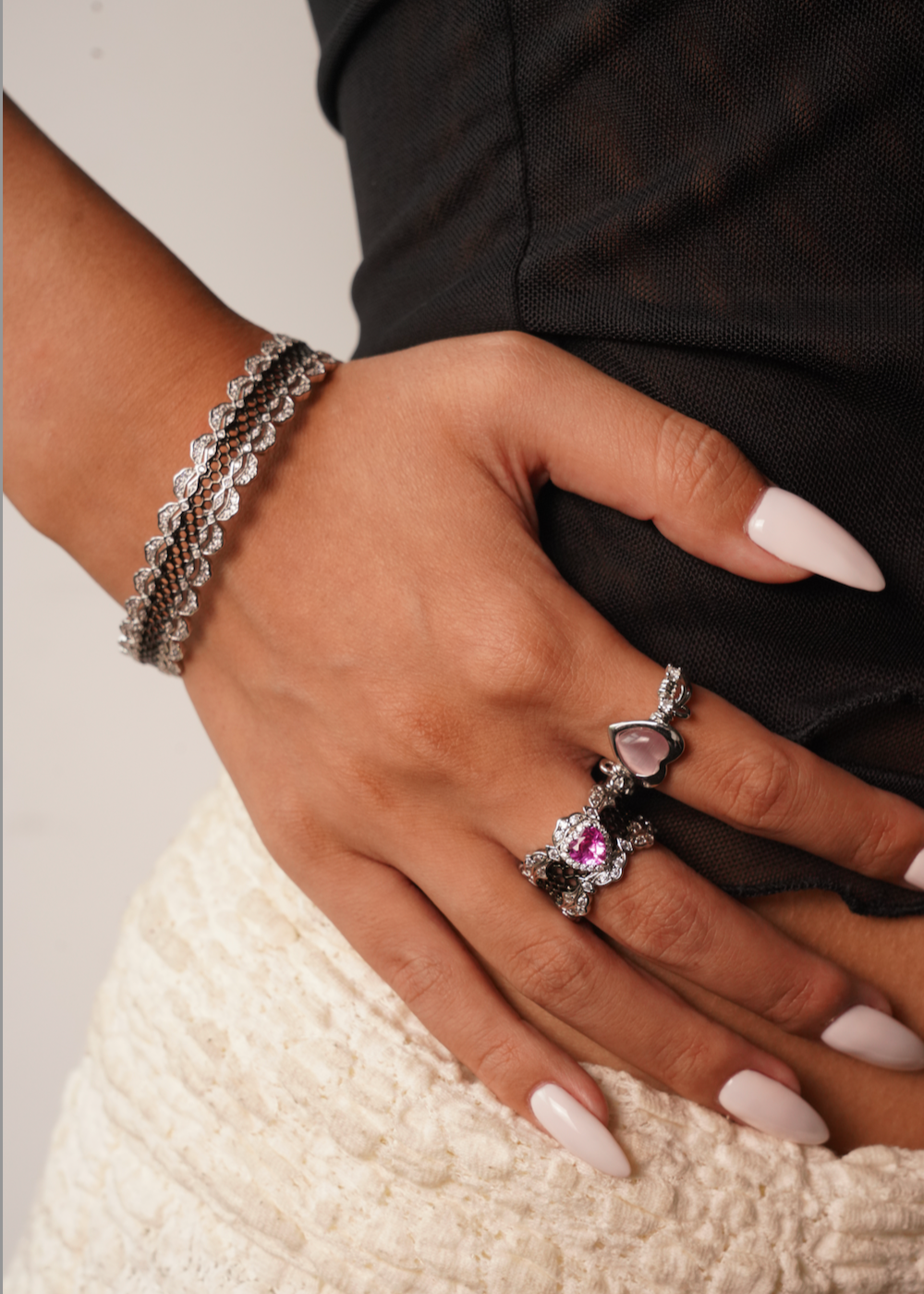 Anello Cyberlove in argento con cuore rosa