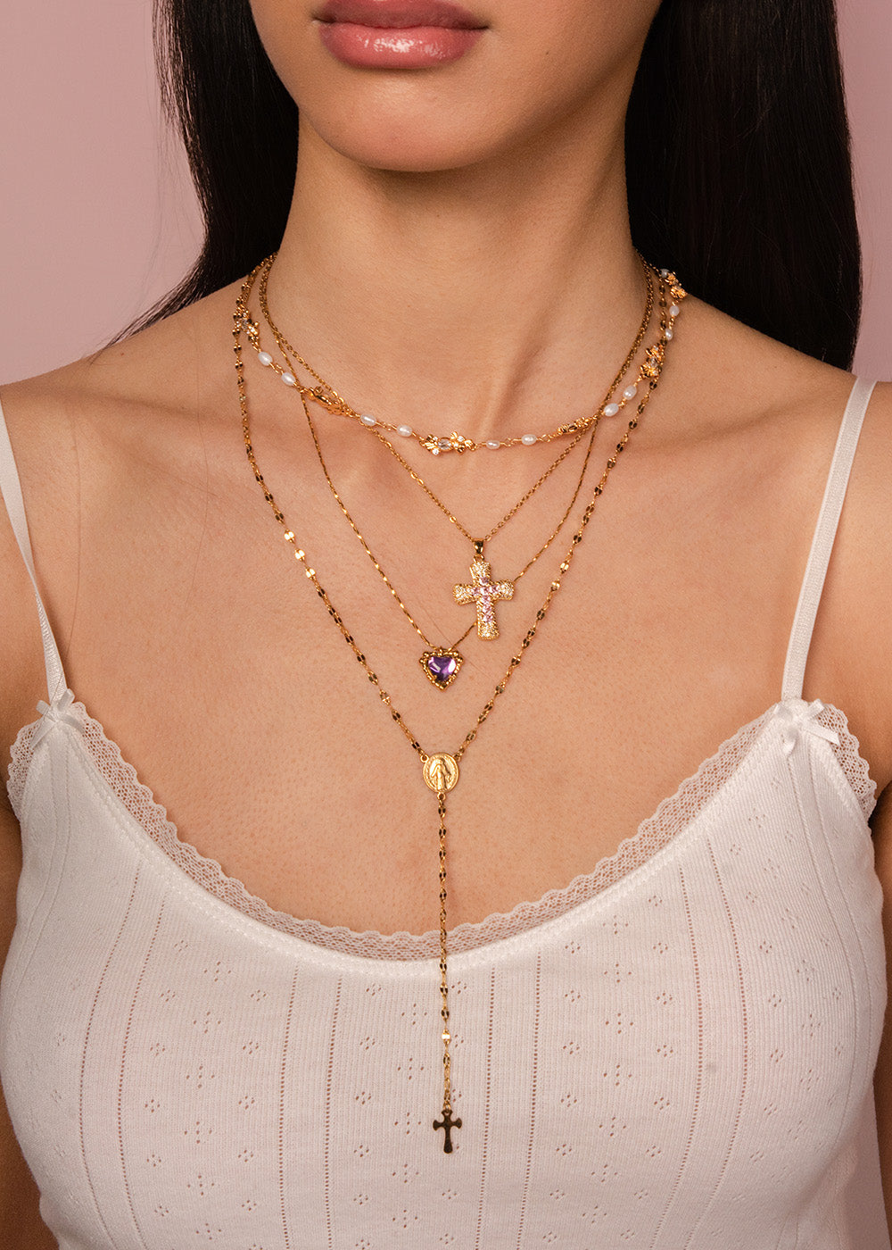 Fabrice Pink Cross Necklace
