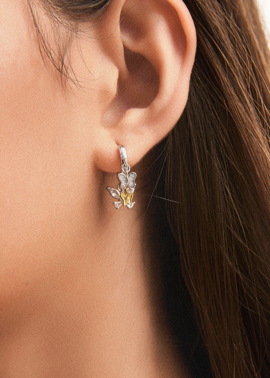 Silver Golden Butterfly Hoop Earrings