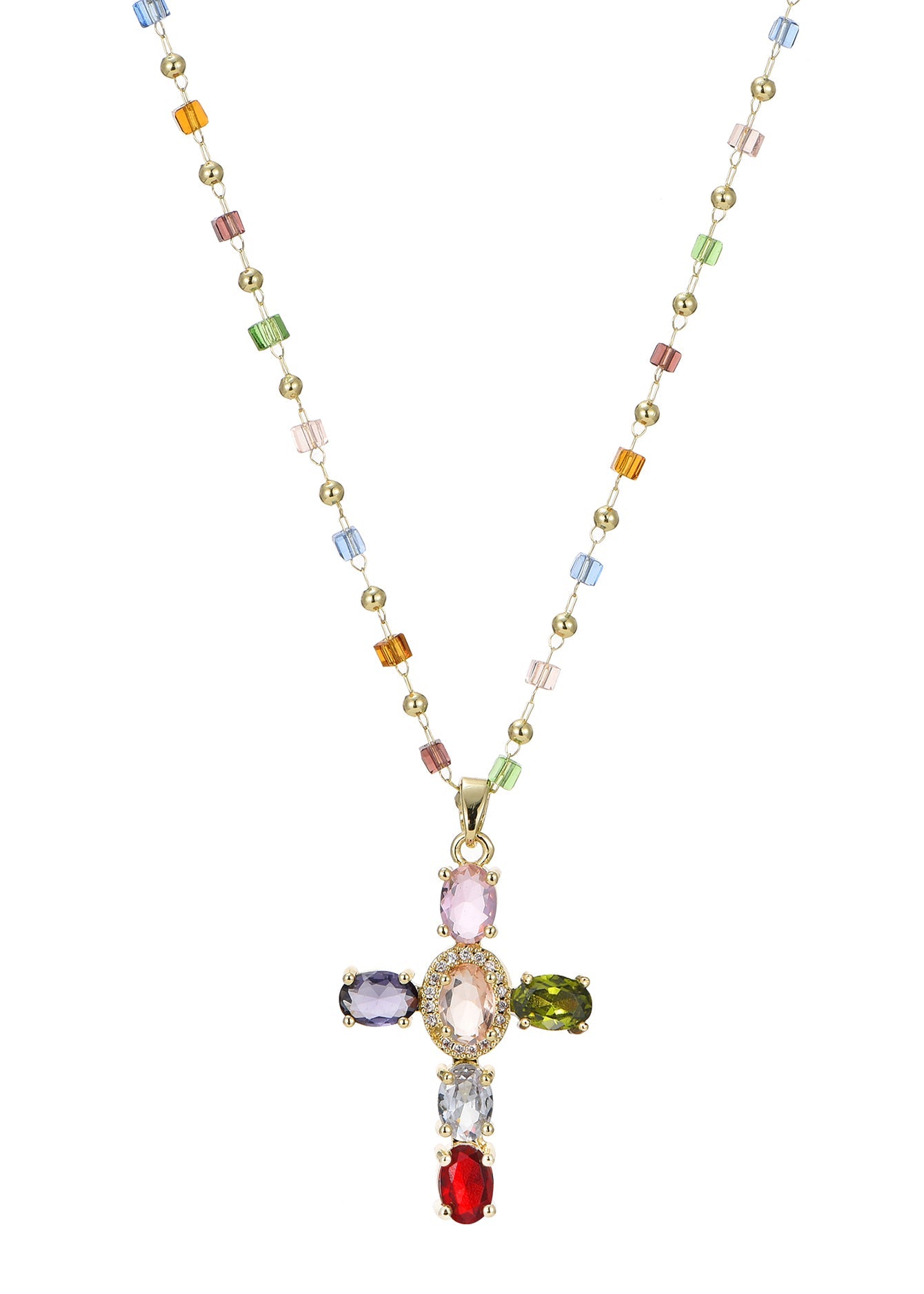 Geraldine Bunte Kristallkreuz-Goldkette