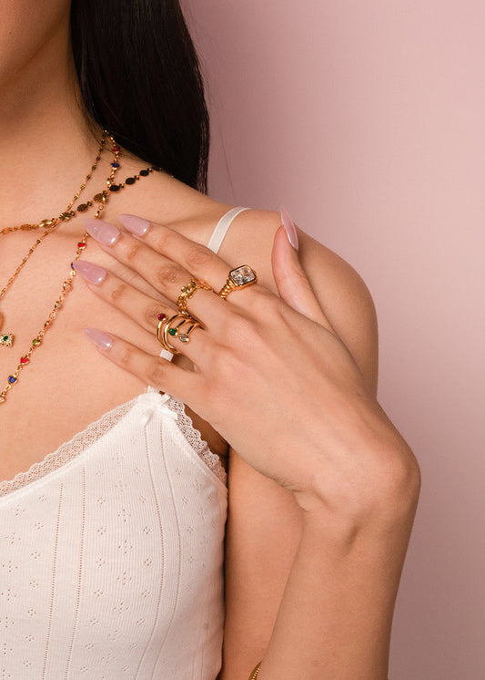 Jinn Colorful Stones Golden Ring