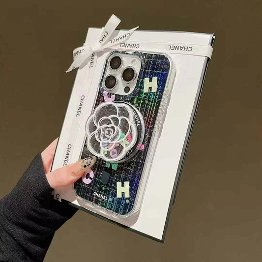 White Flowers Magnetic Bracket Phone Case For iPhone