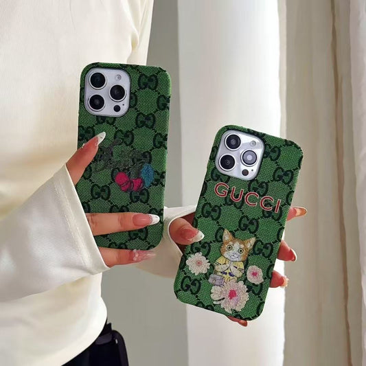Green Style Embroidery Phone Case For iPhone
