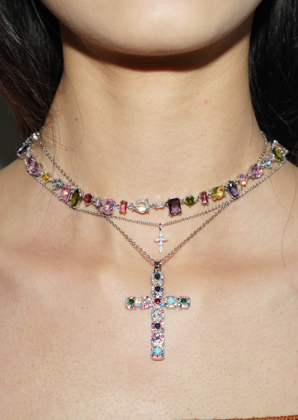 Collana in argento con croce di diamanti Rango