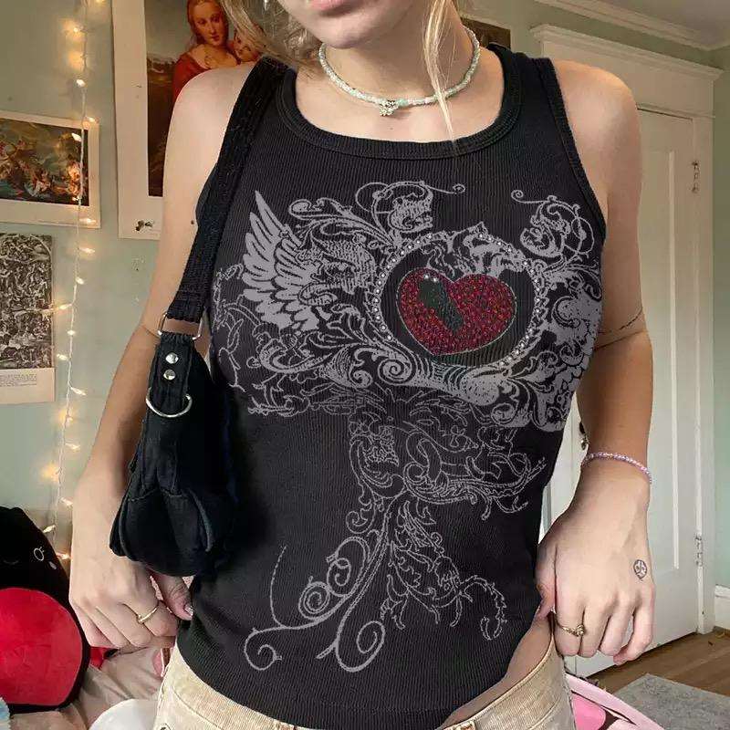 Bedazzled Y2K Ribbed Graphic Tank Top