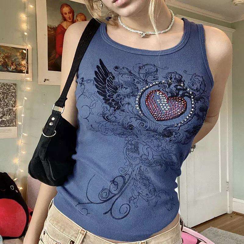Bedazzled Y2K Ribbed Graphic Tank Top