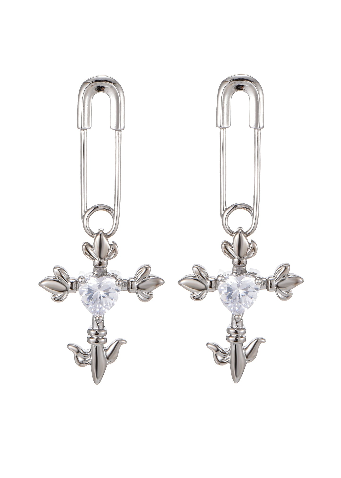 Fantasy Love Kreuz Herz Silber Ohrringe