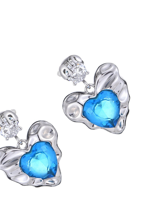 Olli Blue Silver Heart Earrings
