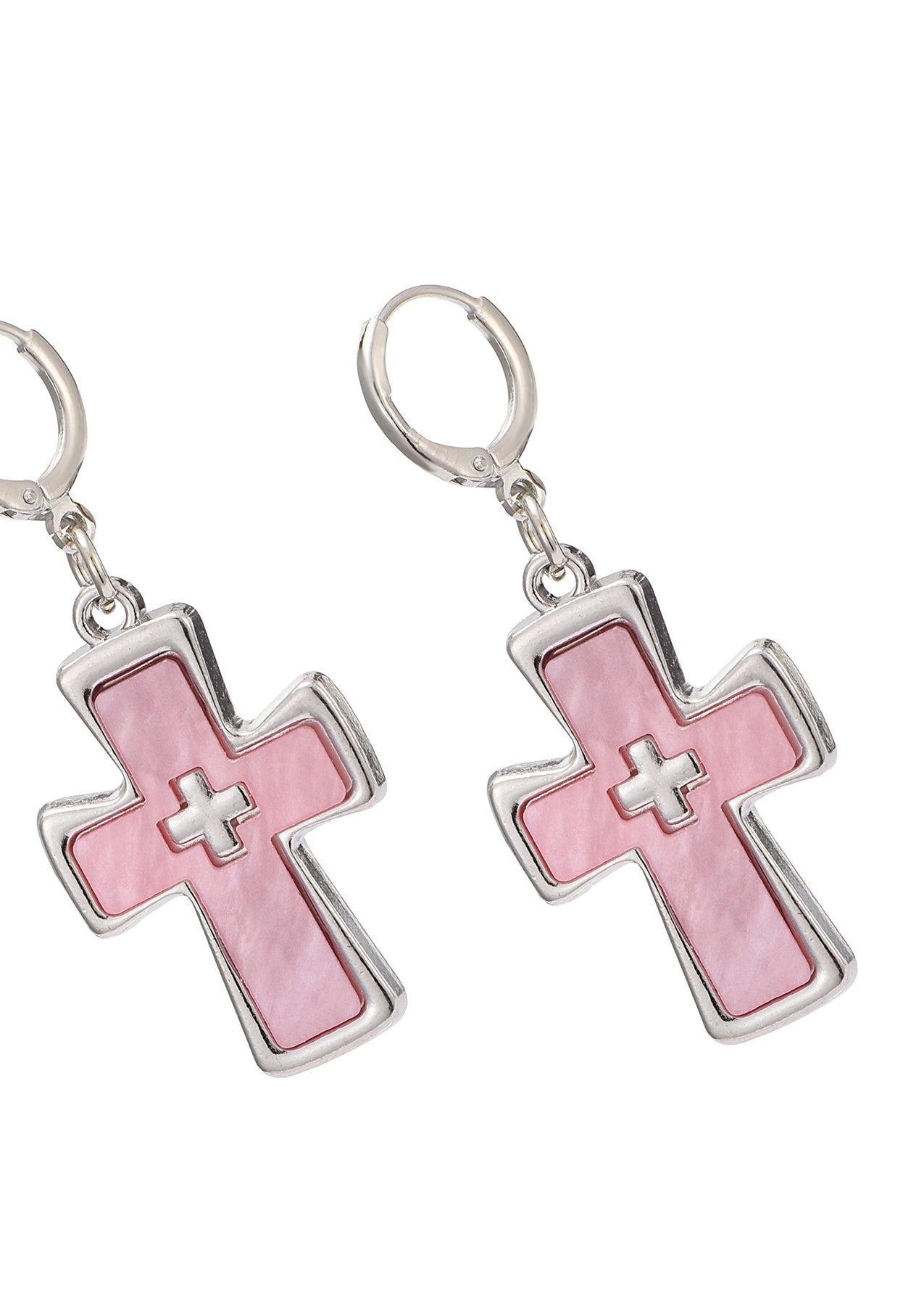 Diane Pink Silber Kreuz Ohrringe