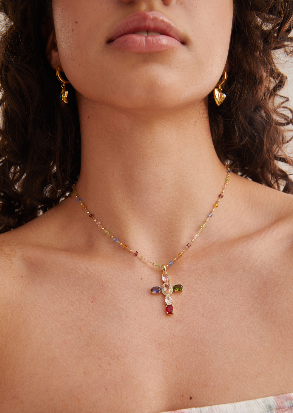 Geraldine Bunte Kristallkreuz-Goldkette