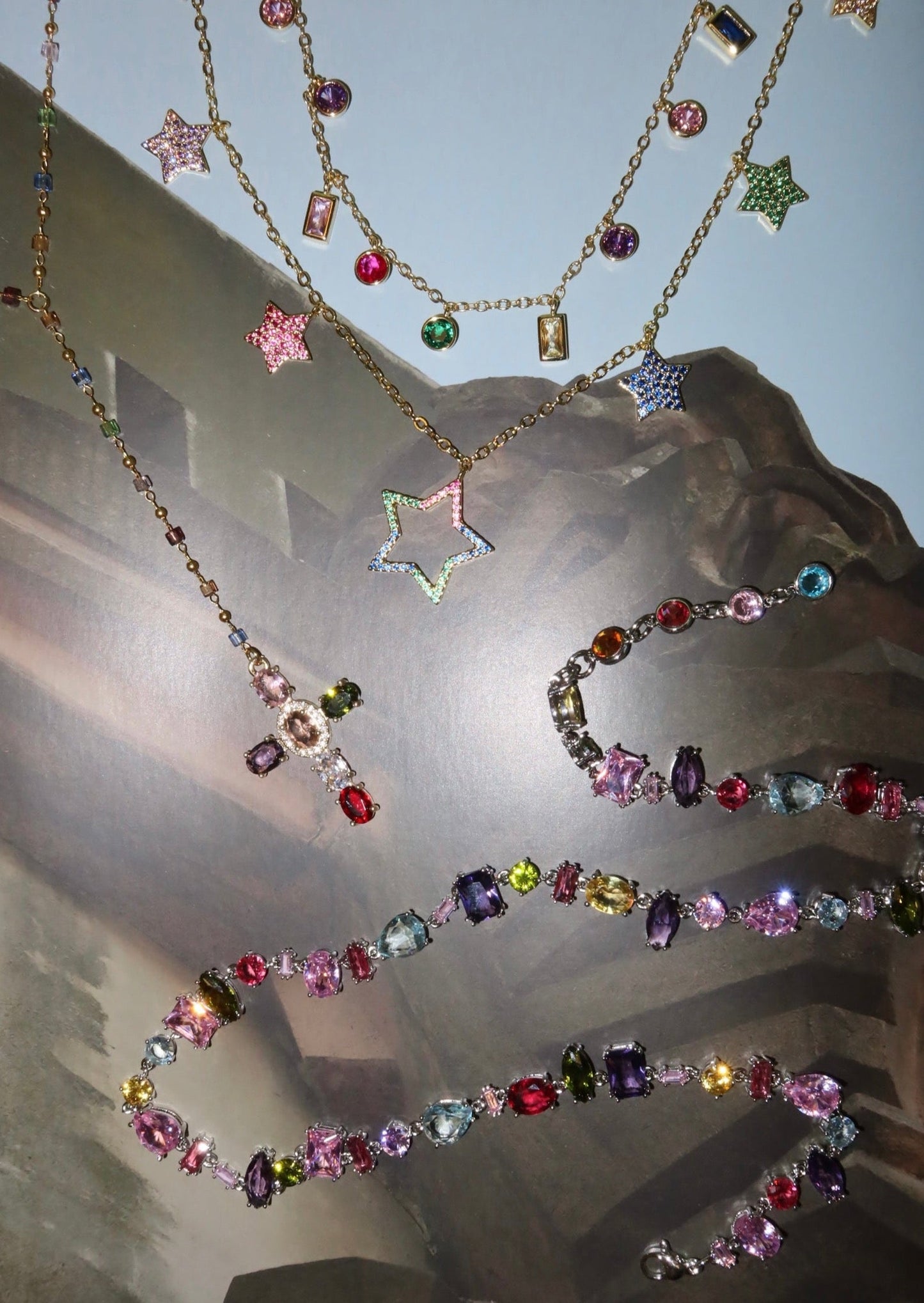 Collana in argento con cristalli colorati Kylie
