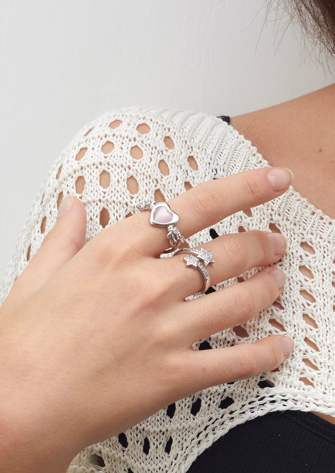 Anello Cyberlove in argento con cuore rosa