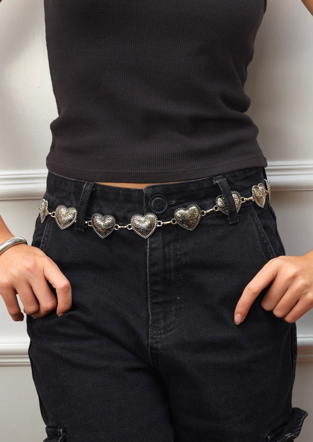 Catena da cintura vintage in argento con scritta "Love"