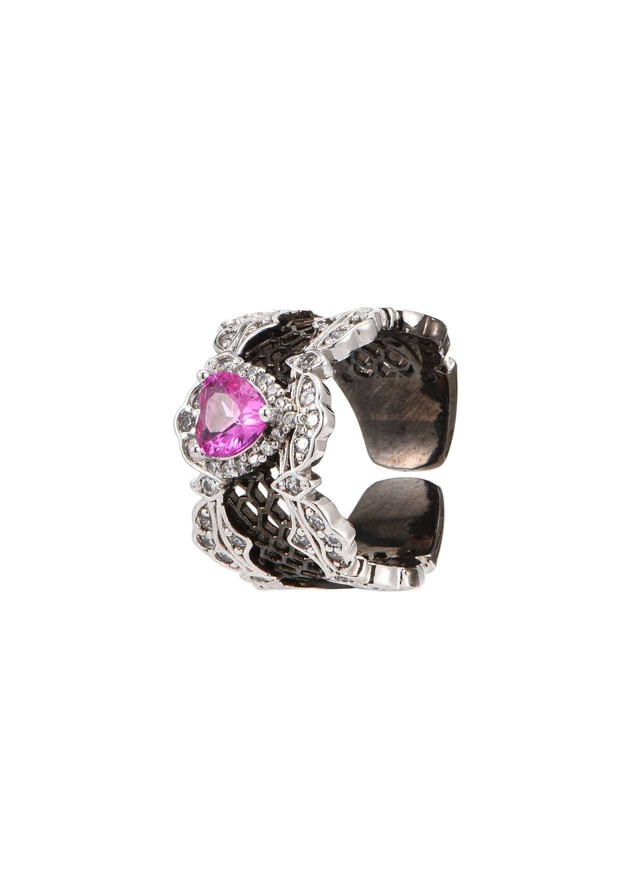 Anello gotico in argento con cuore rosa Elodie