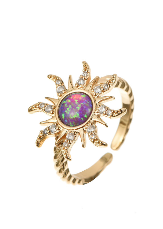 Kasey – Goldener Ring mit rosa Sonnenopal