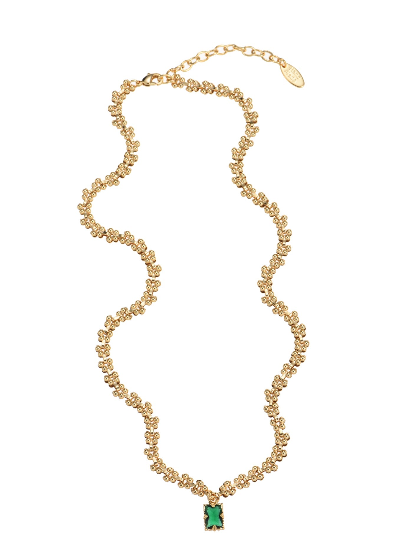 Collana dorata con pietra verde smeraldo Kay