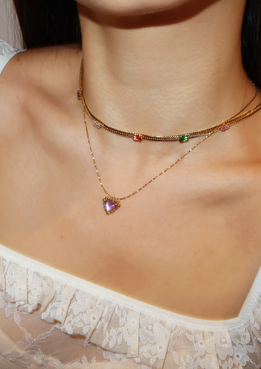 Wunderland Bunte Steine Goldene Halskette