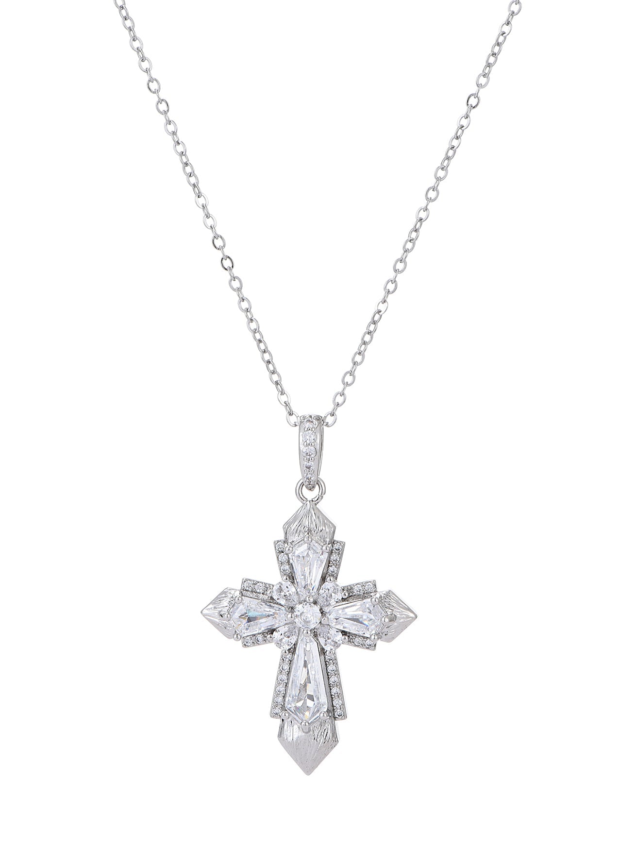 Mavis Crystal Silver Cross Necklace