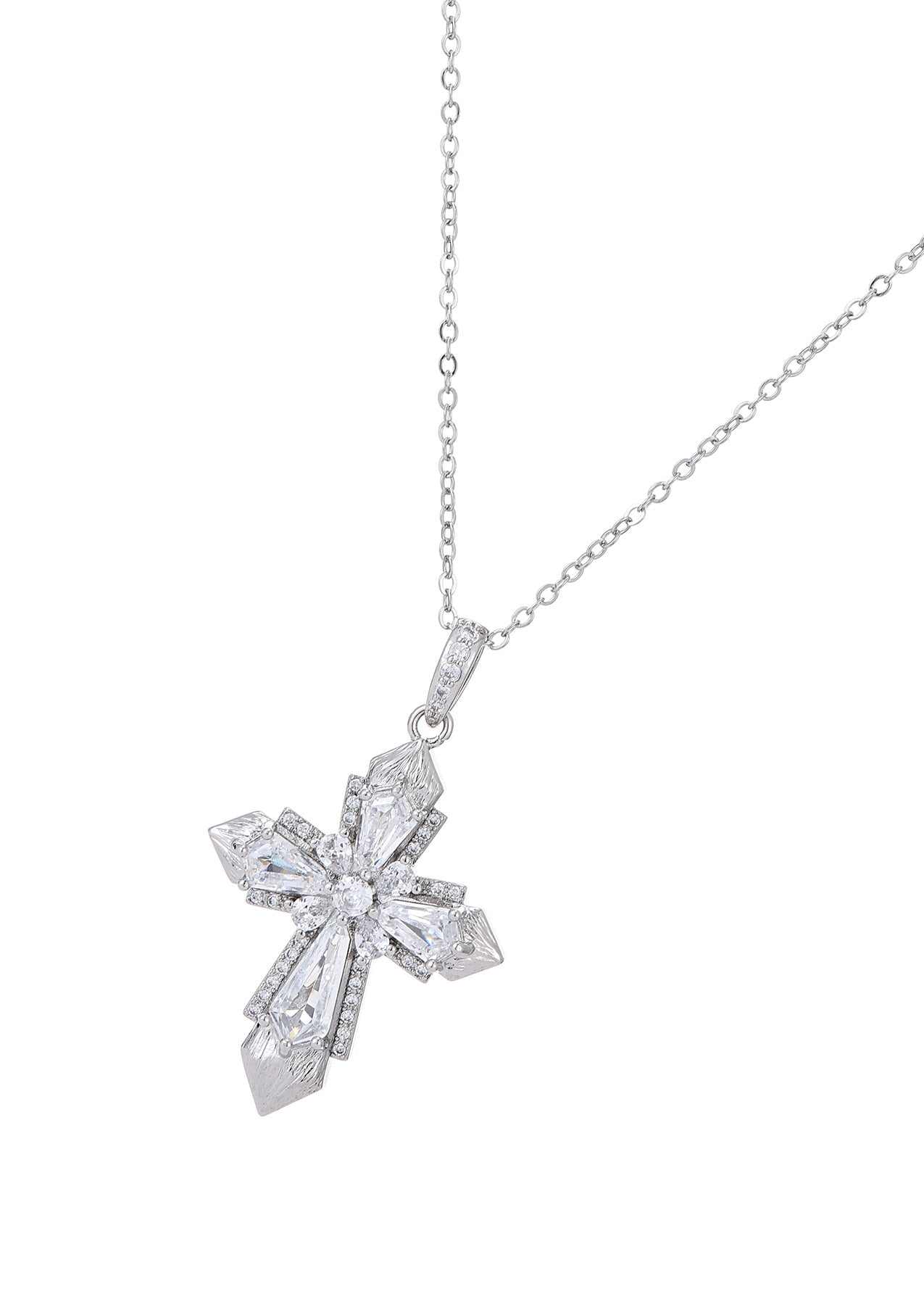 Mavis Crystal Silver Cross Necklace