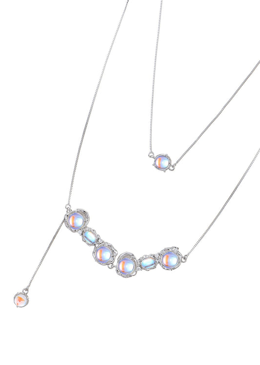 Collana asimmetrica in argento con pietra di luna Vichy