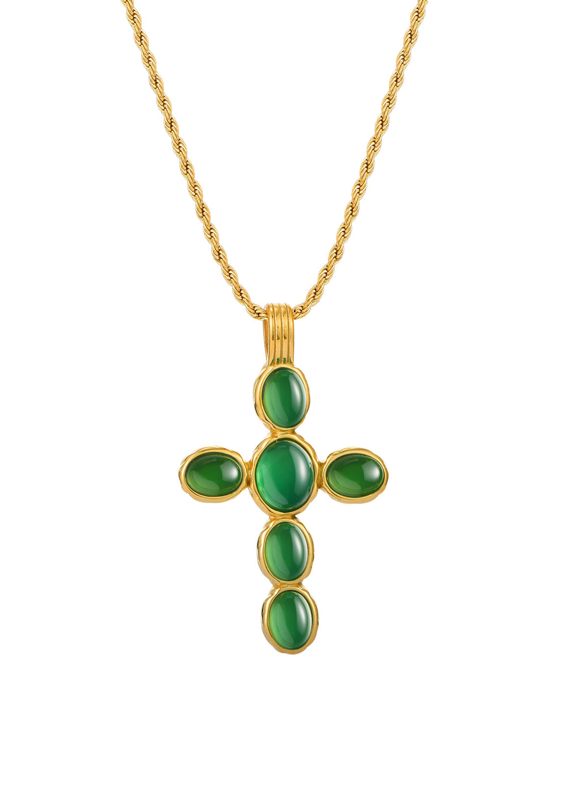 Joanne Jade Green Cross Golden Necklace