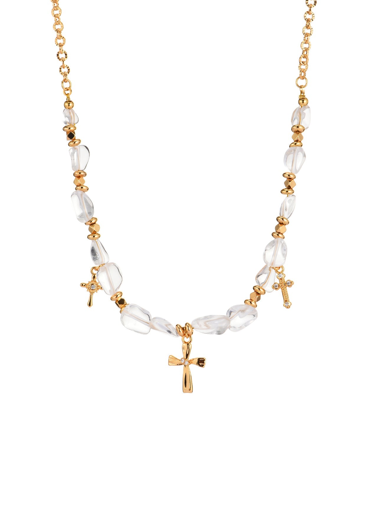 Collana dorata con croce dell'anima di cristallo