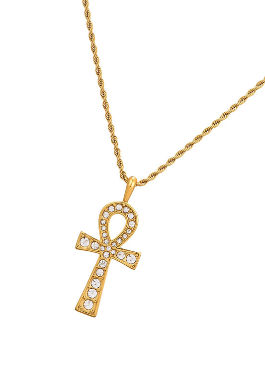 Glitzernde goldene Ankh-Halskette