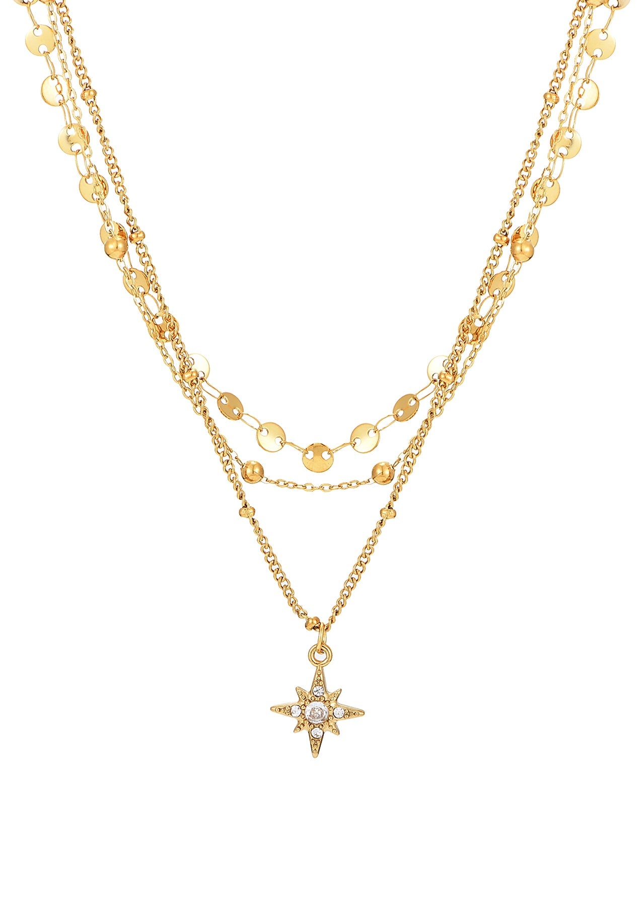 Star Trio-Layer Golden Chain Necklace