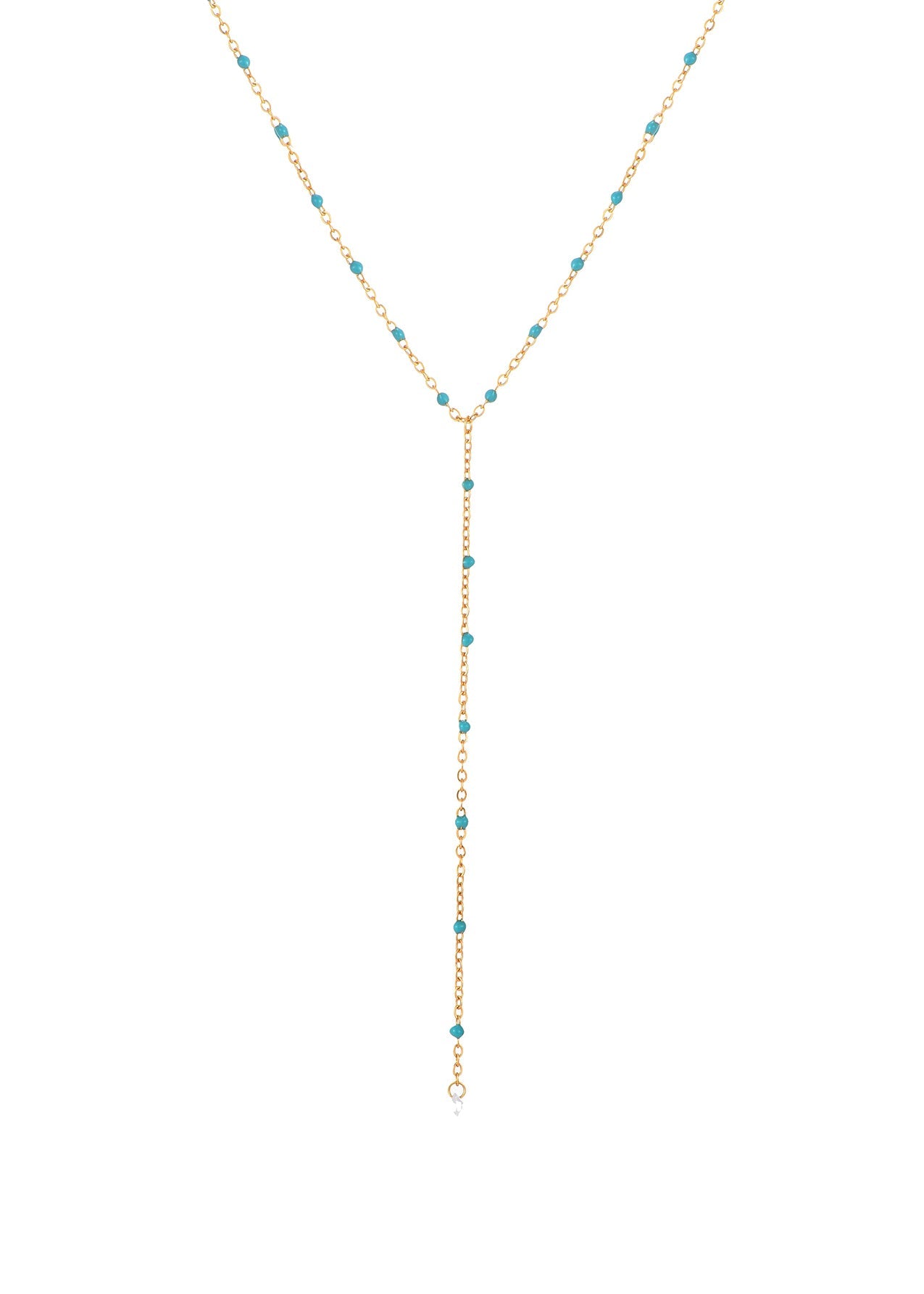 Petit Zoe Turquoise Blue Lariat Golden Necklace