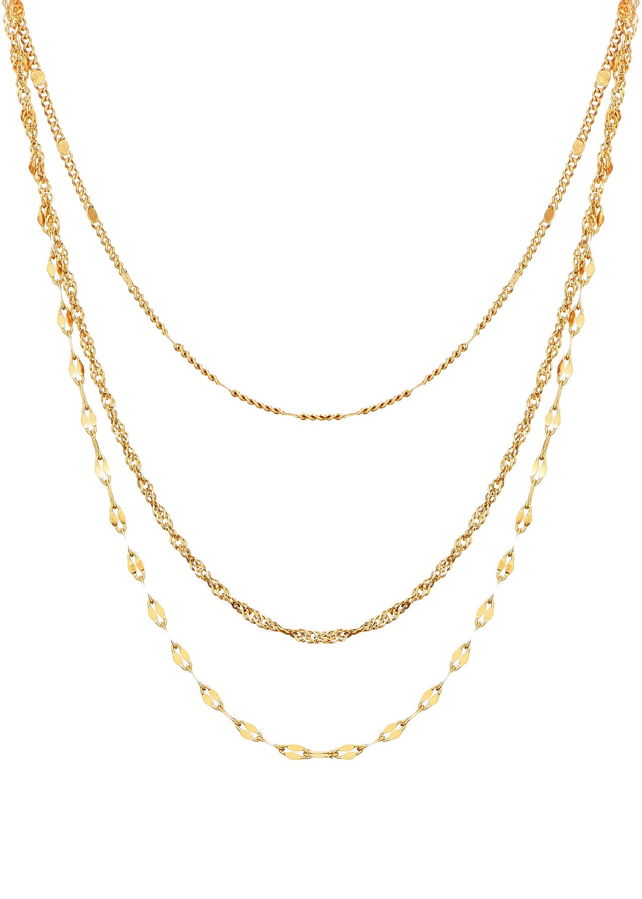 Simple Trio-Layer Golden Chain Necklace