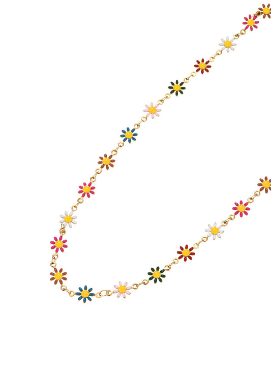 Collana dorata con fiore di margherita Erica colorata