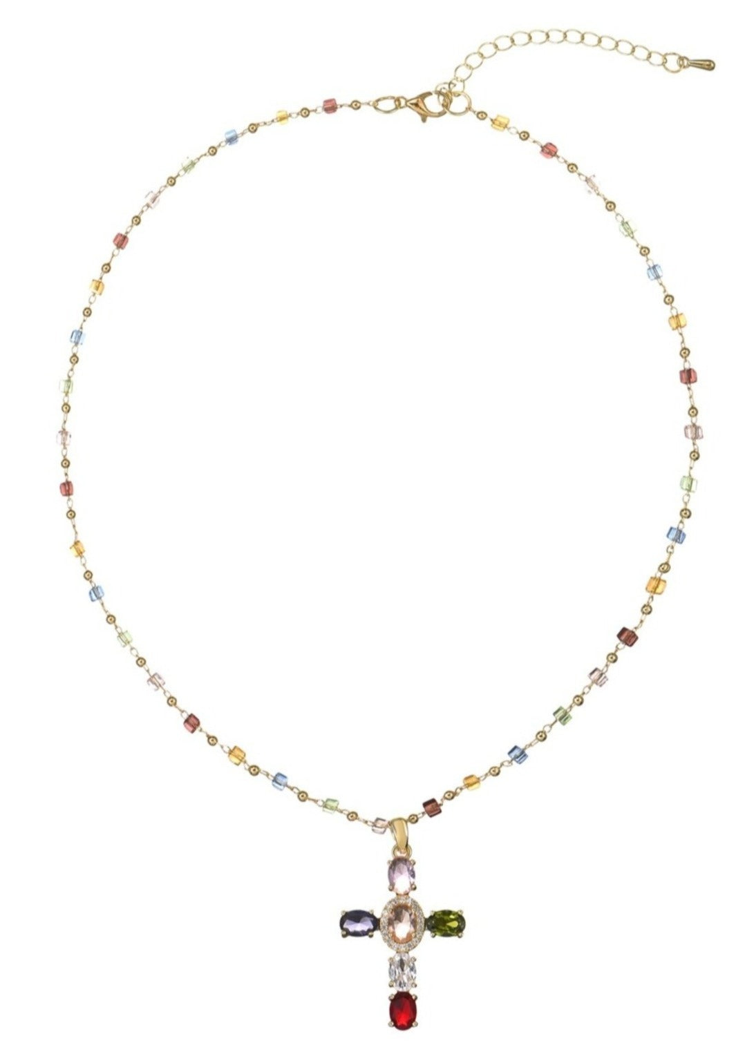 Geraldine Bunte Kristallkreuz-Goldkette