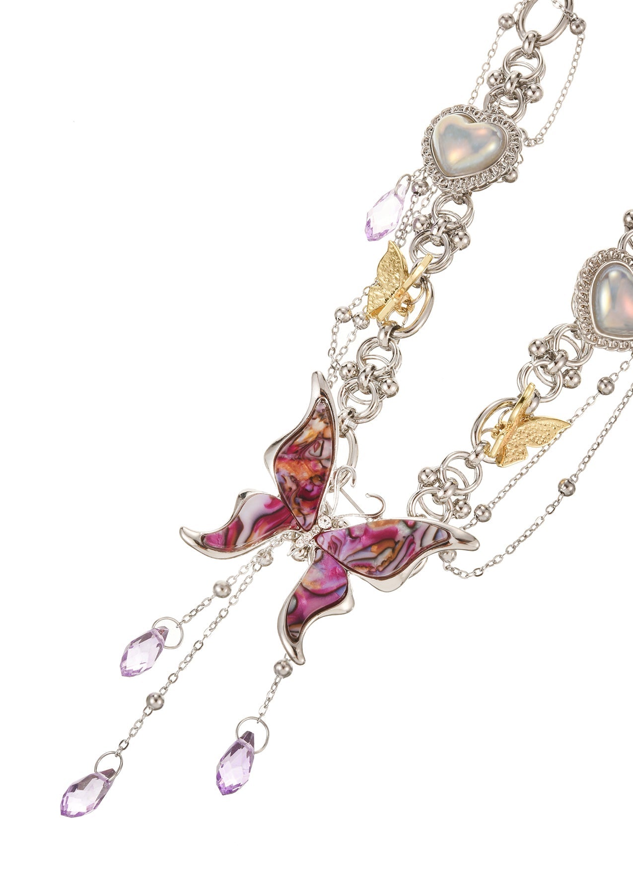 Collana in argento con farfalla viola della giungla e motivo grunge