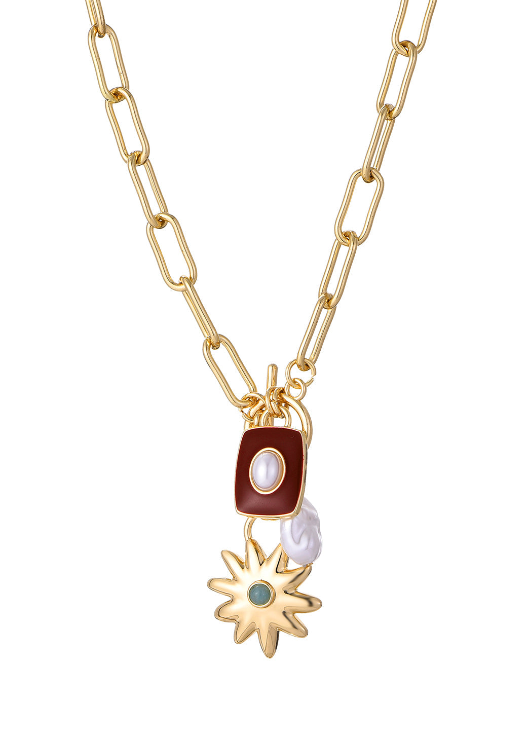 Charis Sun Pearl Red Golden Necklace