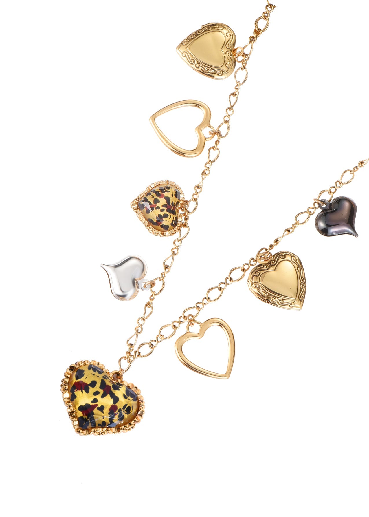 Leo Leopard Herz Lange Kette Goldene Halskette