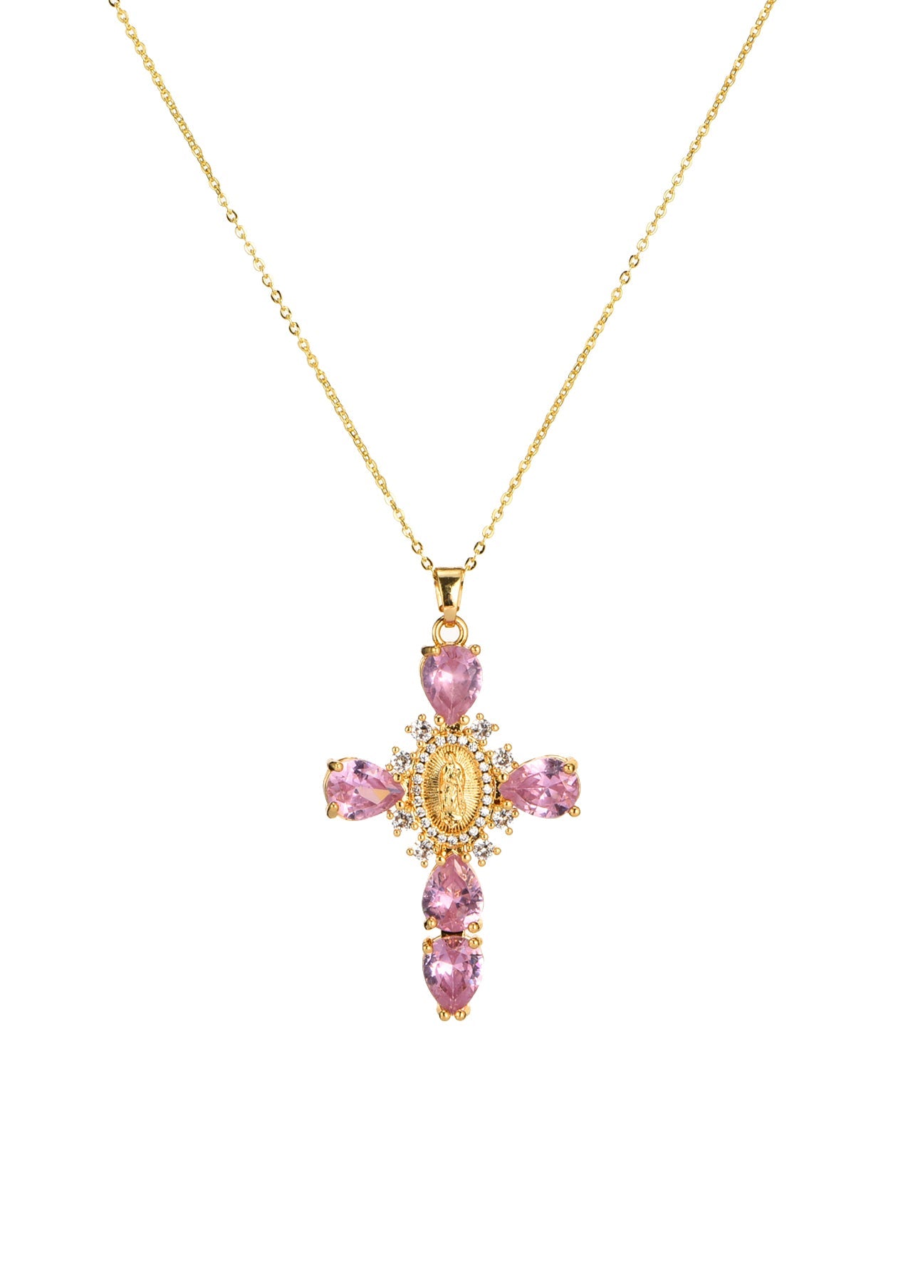 Luana Pink Cross Golden Necklace