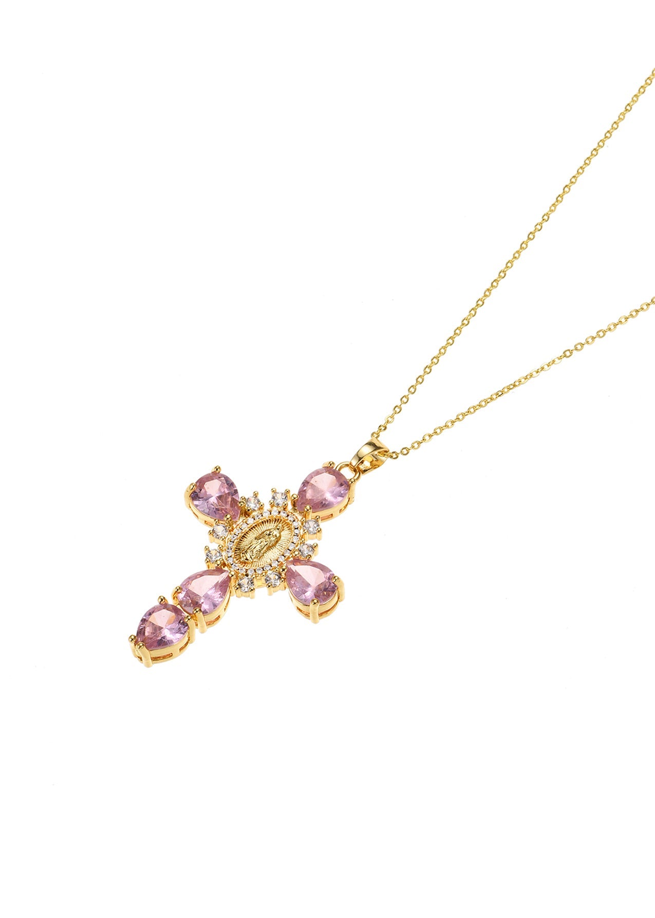 Luana Pink Cross Golden Necklace