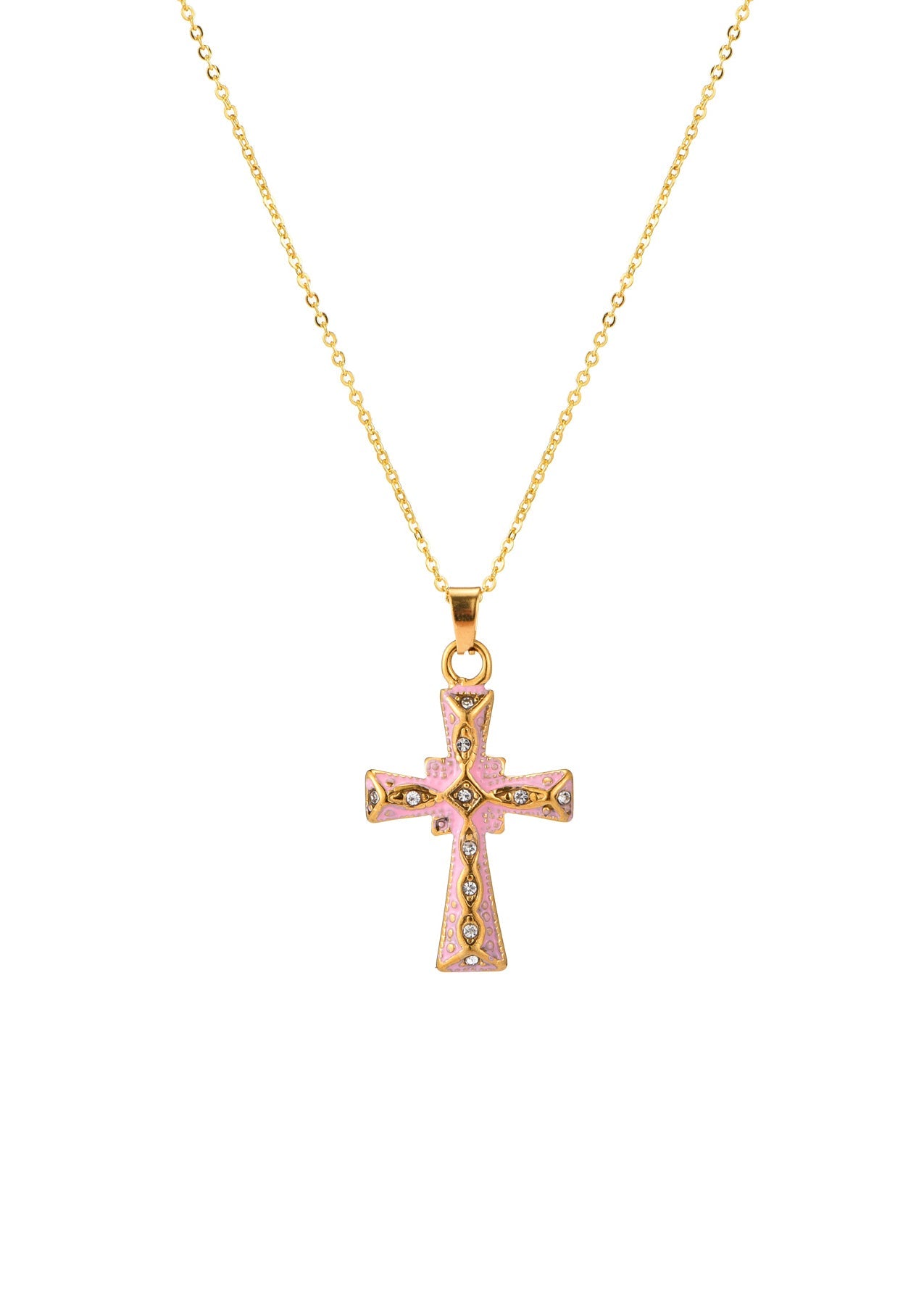 Benji Summer Petal Pink Cross Golden Necklace