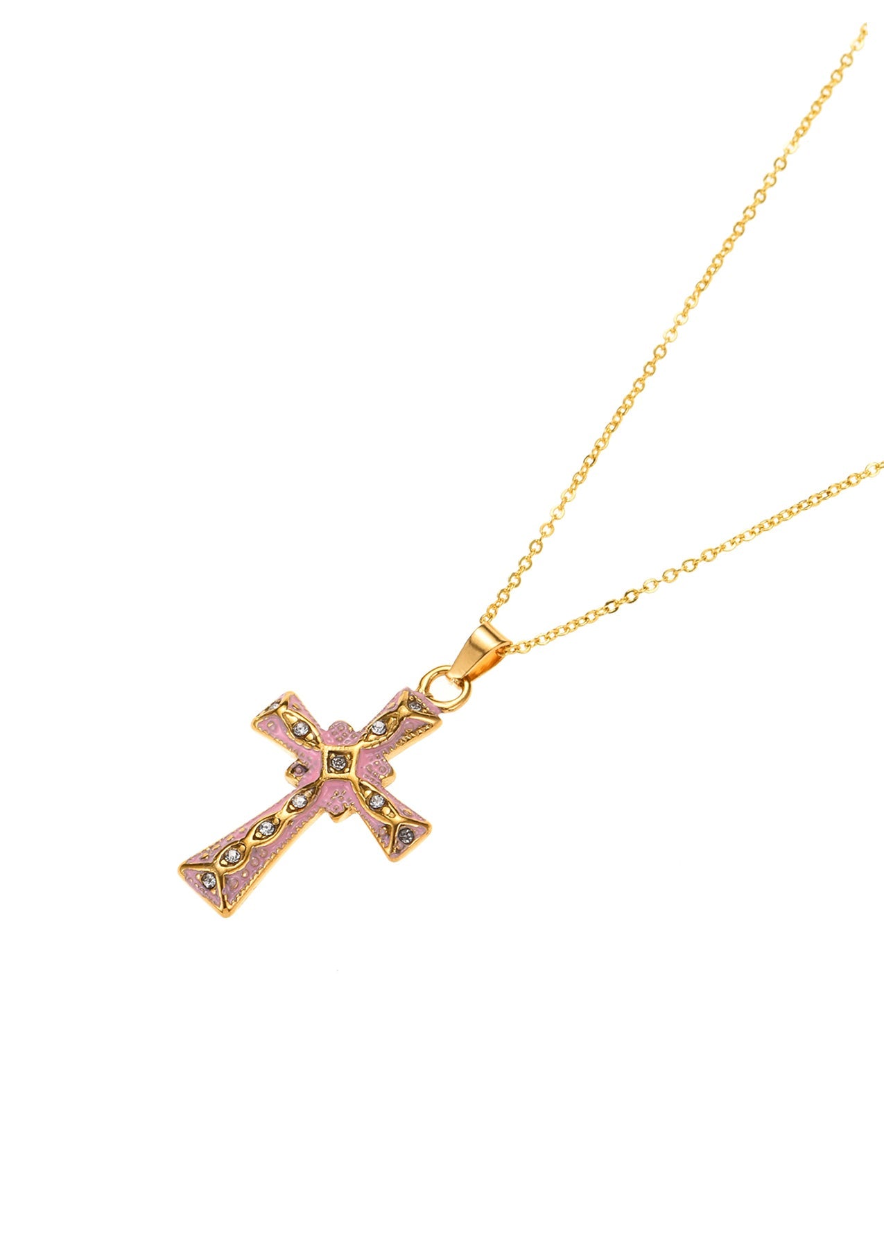Benji Summer Petal Pink Cross Golden Necklace
