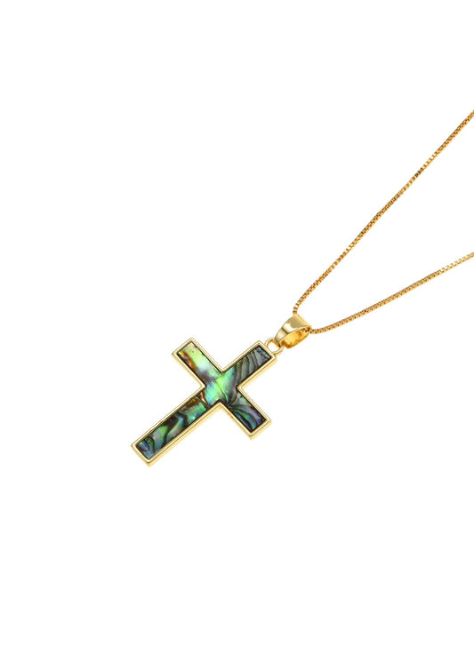 Linda Green Shell Cross Summer Golden Necklace