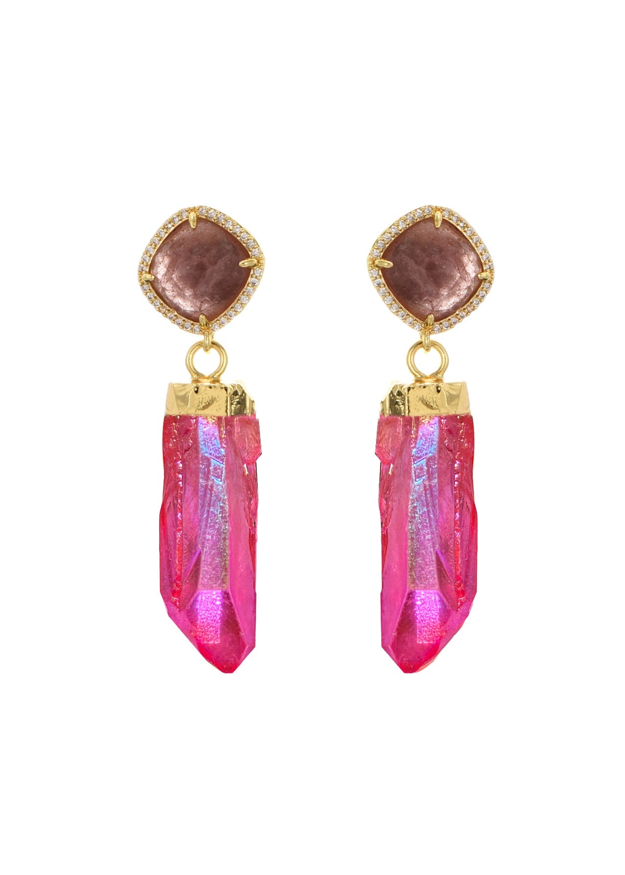 Darcy Rose Goldene Ohrringe aus rosa Naturstein